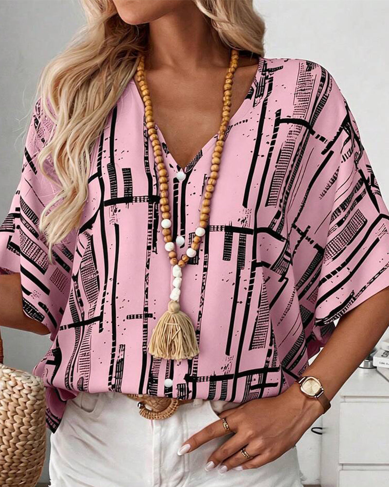 Bluse V-Hals Linje Flaggermus Erme