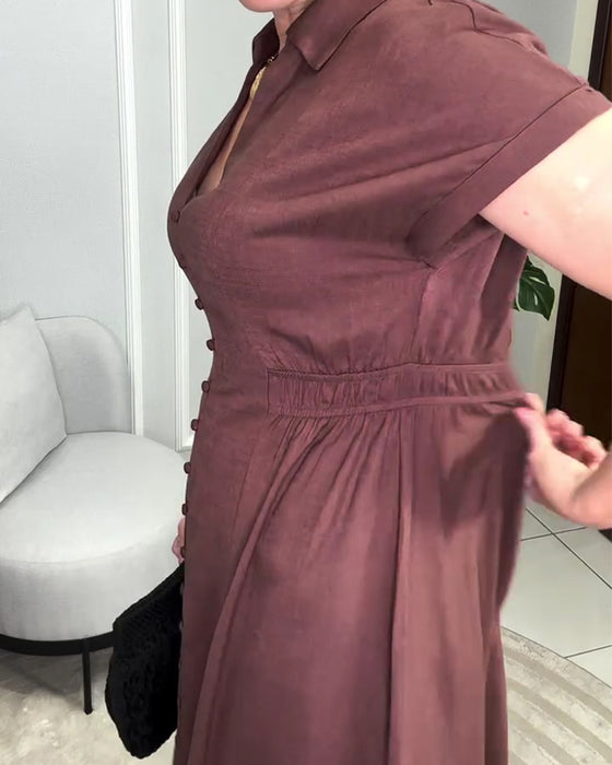 Kjole Ensfarget Knapping Midje