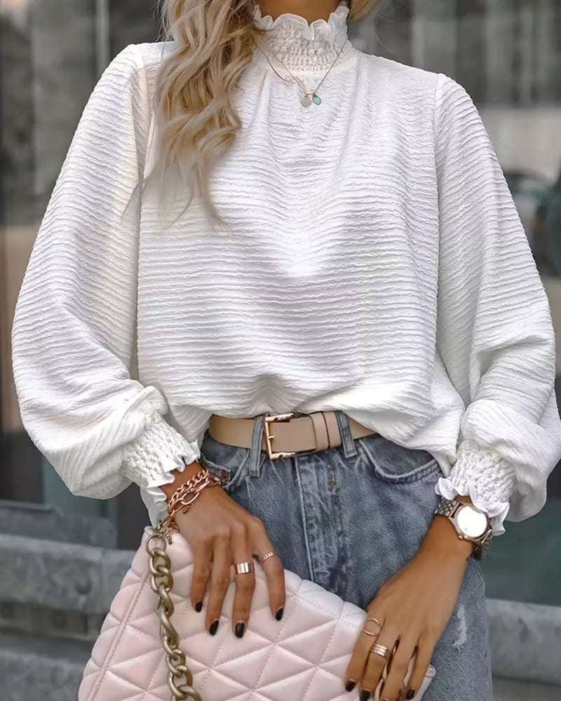 Skjorte Ensfarget Teksturert Rysj