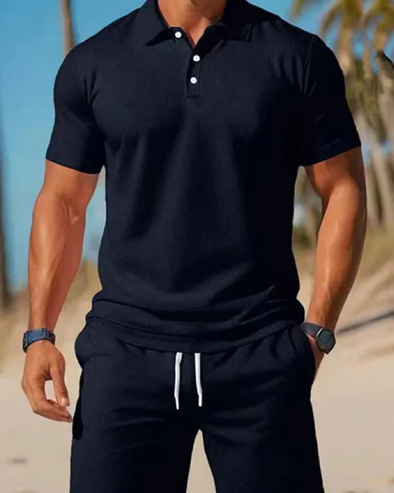 Herre 2-Delt Polo- Og Shortssett For Sommeren