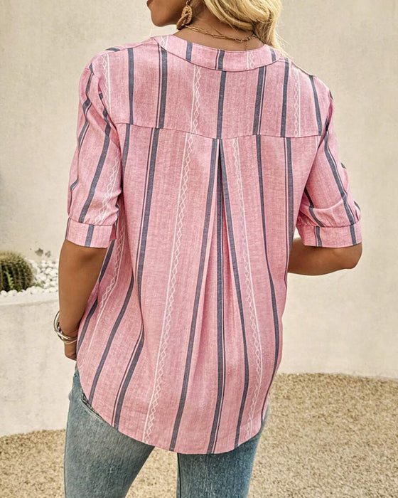 Bluse V-Hals Avslappet Stripet