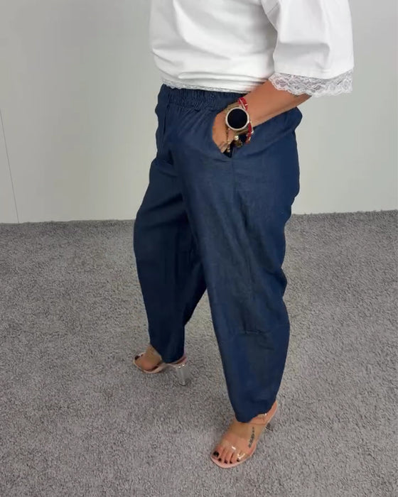 Bukser Stilige Lomme Denim Lange