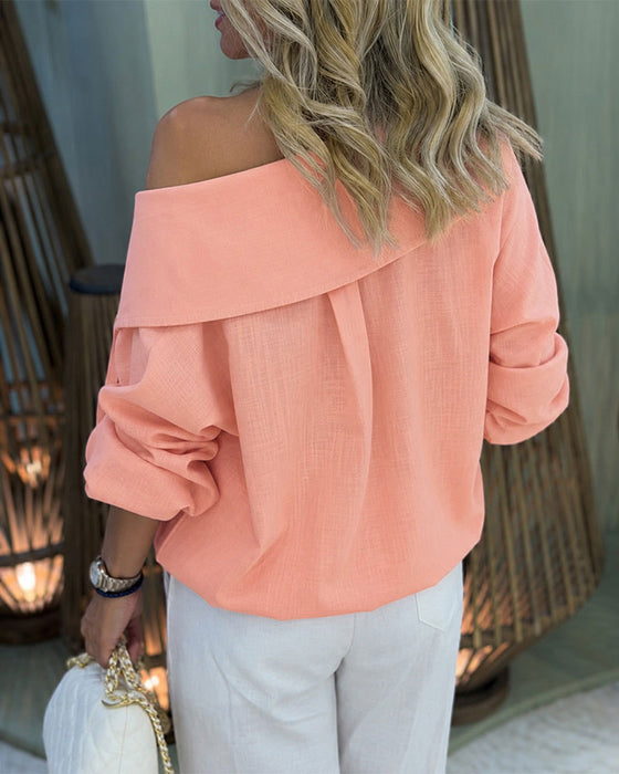 Blouse Stor Krage Knapp-Front Kort