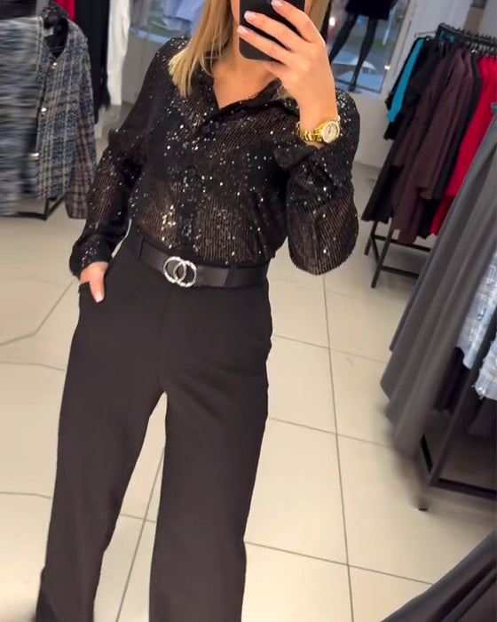 Skjorte Med Paljetter Og Knappestolpe