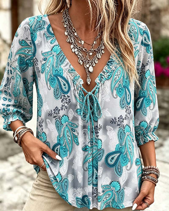 Bluser Paisley V-Hals Knyte