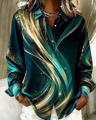 Skjorte med langermet, avslappet mønster og skimrende mønster