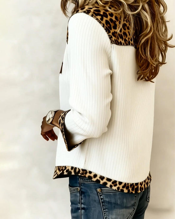 Topp Leopard V-hals Lappverk Lang Erm