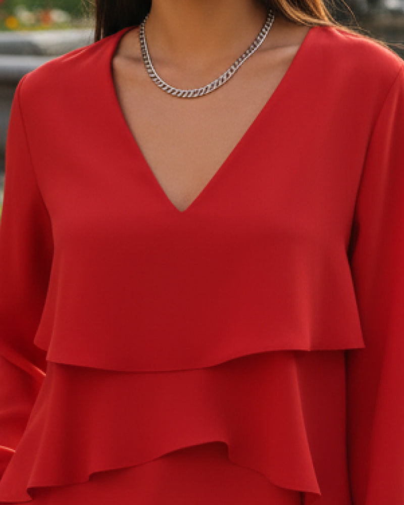 Dobbeltlaget V-ringet Kakebluse