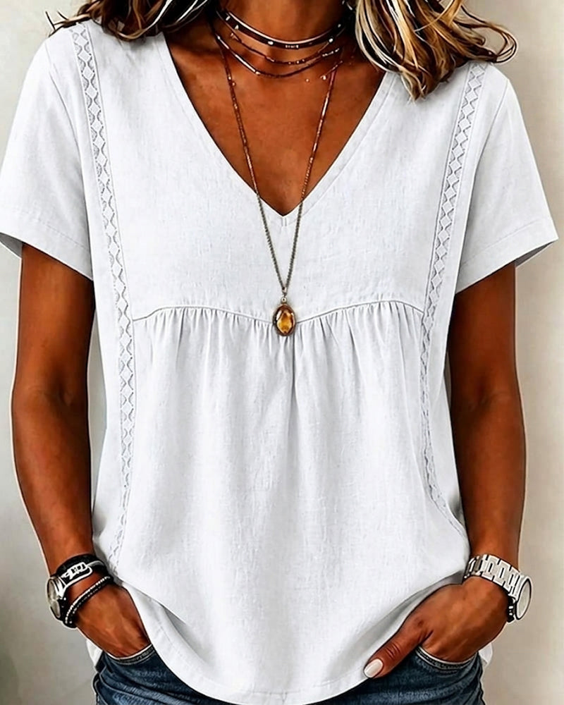 Bluse V-Hals Rynket Kort Erme