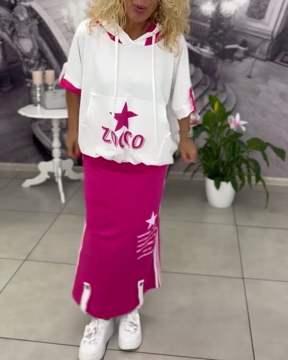 Sett Med Hette Snøring Trykt Skjørt