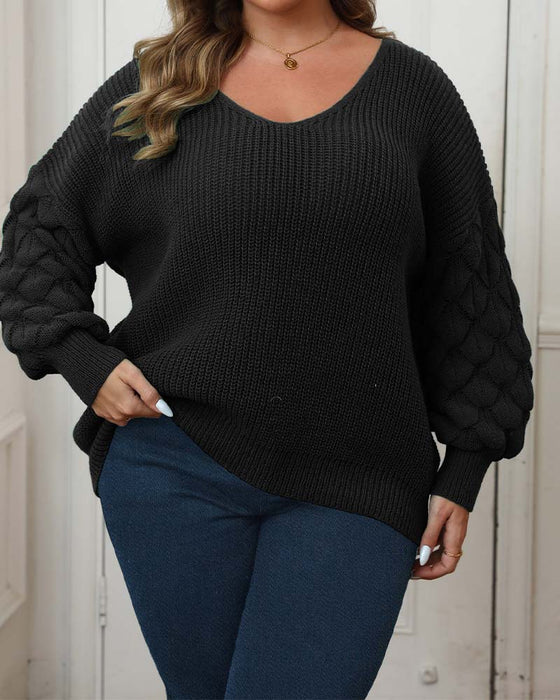 Pullover Puffererme V-Hals Strikket