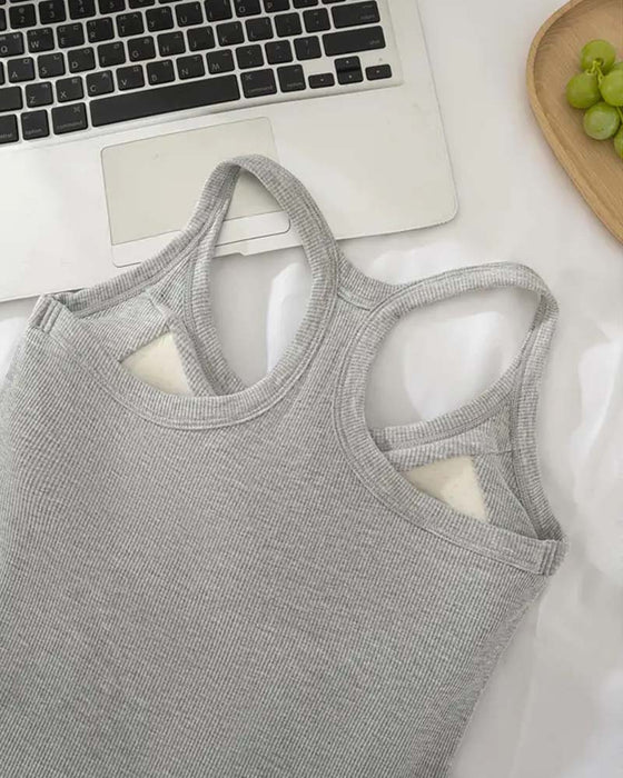 Tanktopp Innebygd Bh Ribbet Ensfarget