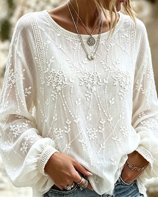 Bluse Tredimensjonal Blomst Lanterne Erme