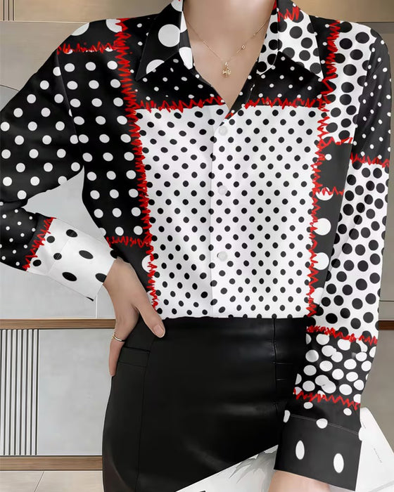 Skjorte Polka Dot Lang Erme Fargeblokk