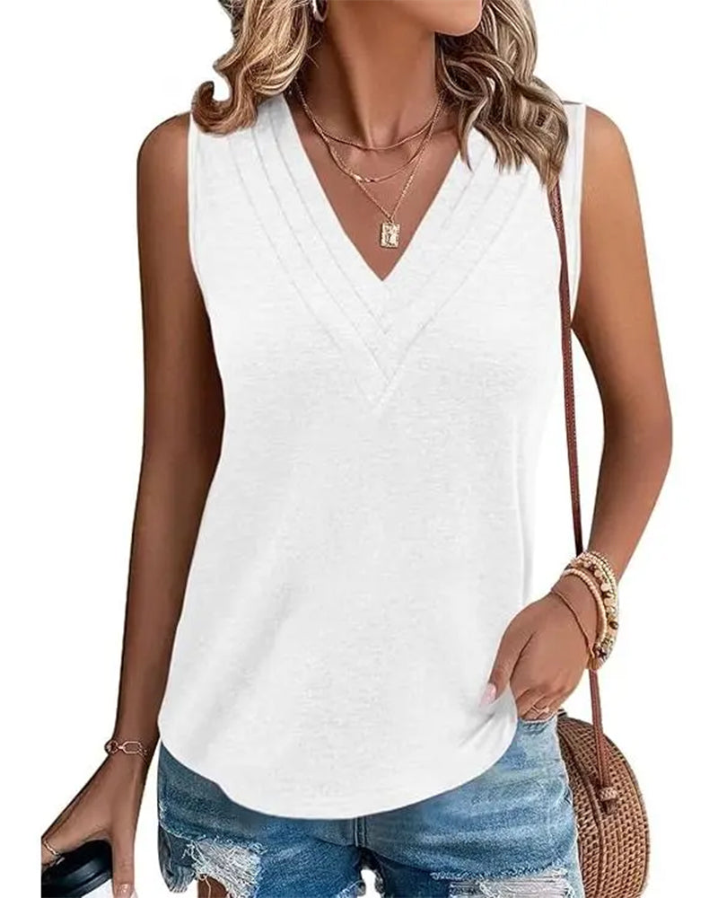 Tank Top Dobbel V-Hals Ermeløs Casual