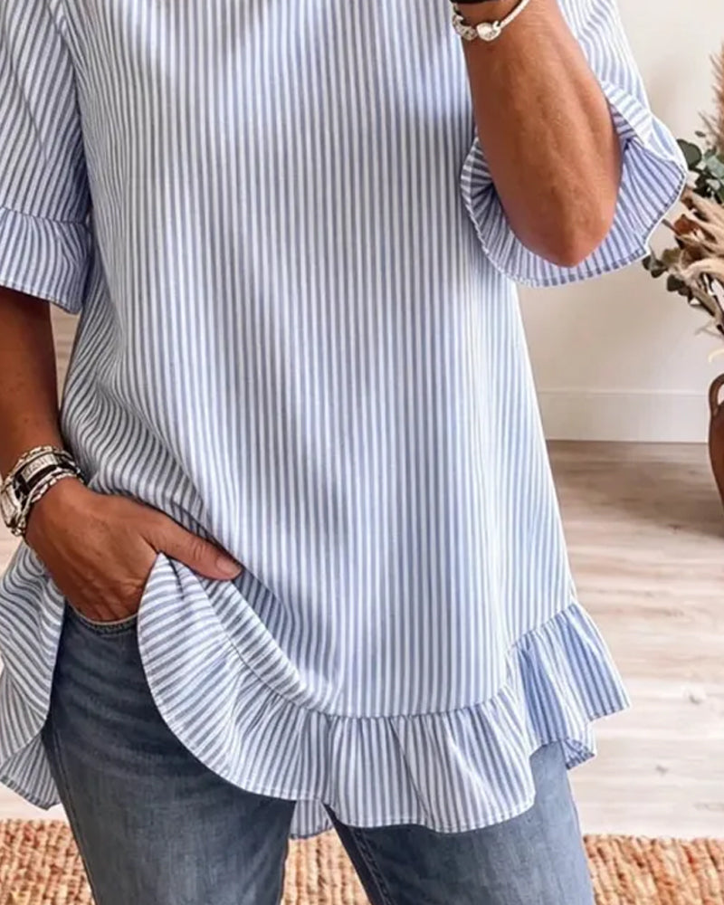 T-Skjorter Stripe Rundhals Rynking