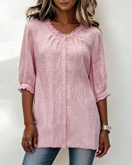 Skjorte Ruffle Trim Knapp