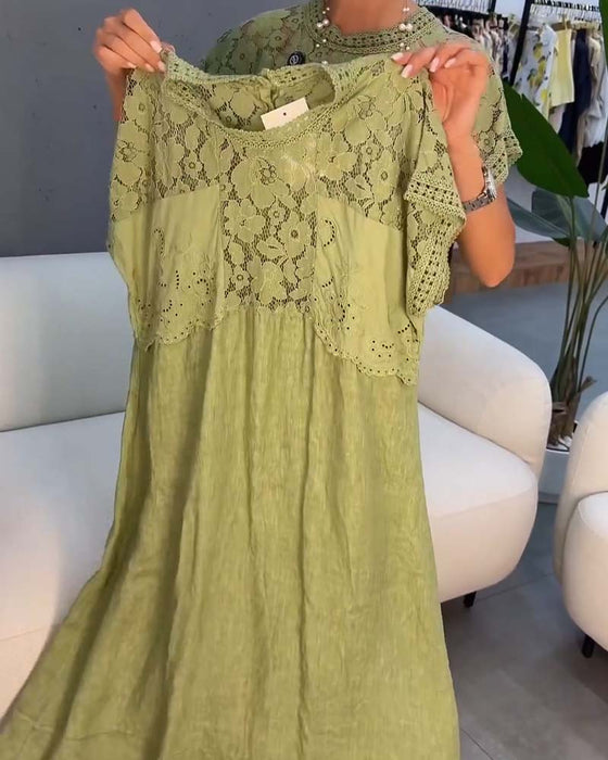 Kjole Elegant Blondekant Patchwork Maxi