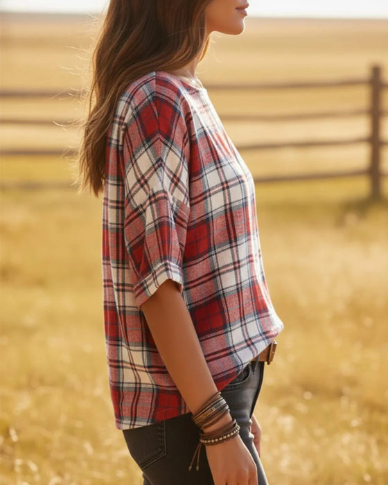 Bluser Rundhals Tartan