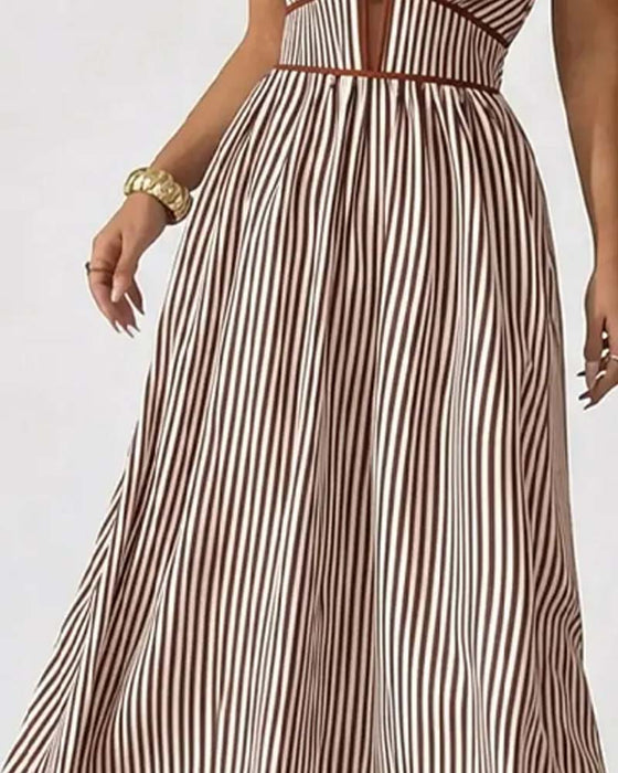 Kjoler Dyp V-Hals Spaghetti Stropp Stripe Lang