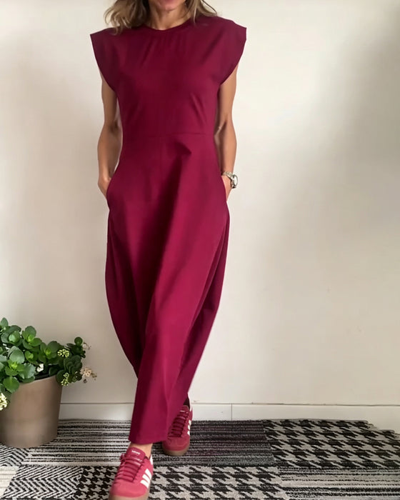 Kjole Rundhalset Lomme Solid
