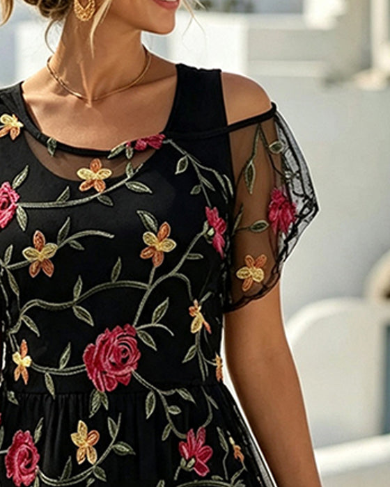 Kjole Blomstertrykk Rundhalset Sheer A-Linje