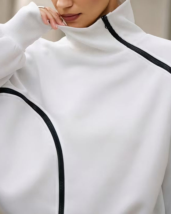 Sweatshirt Mock Hals Glidelås Drop Skulder Avslappet