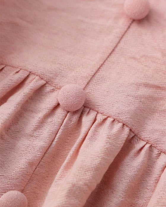 Bluse V-Hals Ruffle Perle Knapp