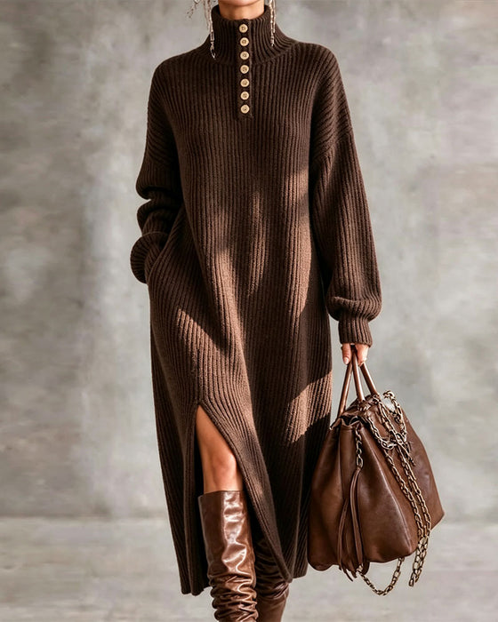 Kjole Høyhals Knapp Splitt Lang