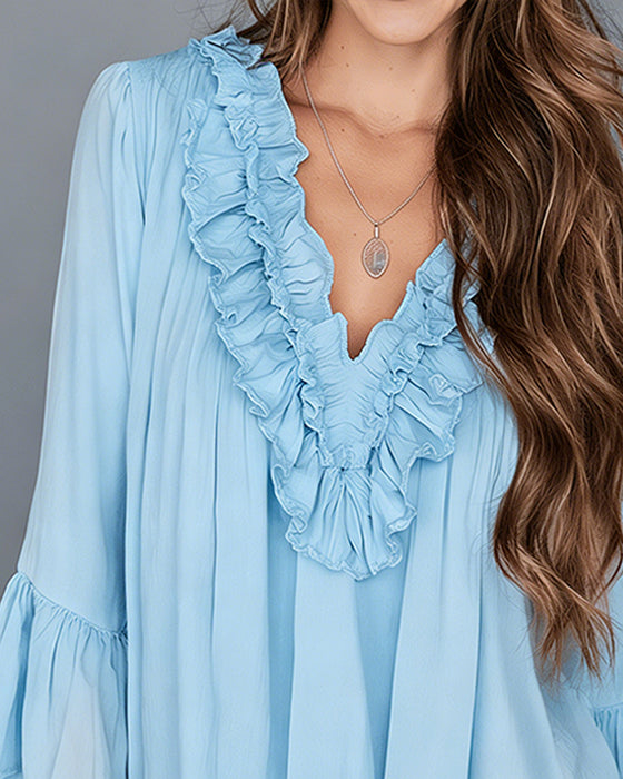 Bluse Elegant V-Hals Rysj