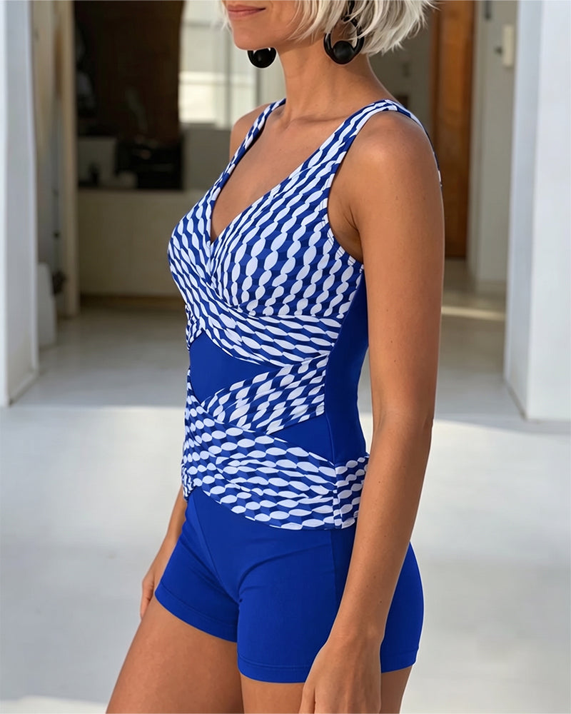 Tankini Geometrisk Trykk Kryss Design