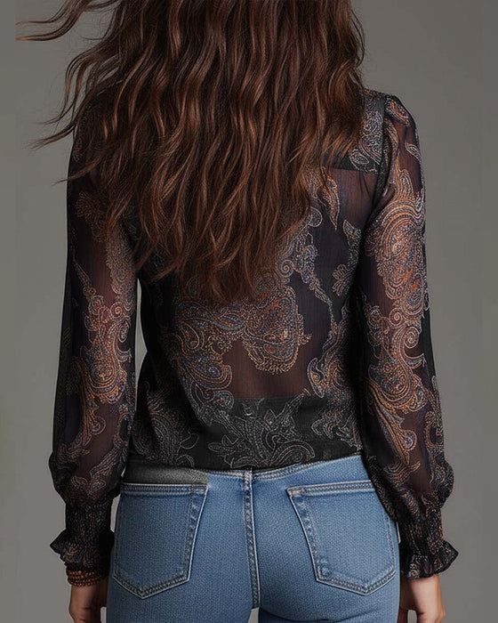 Bluse Halvglidelås Rysje Retro