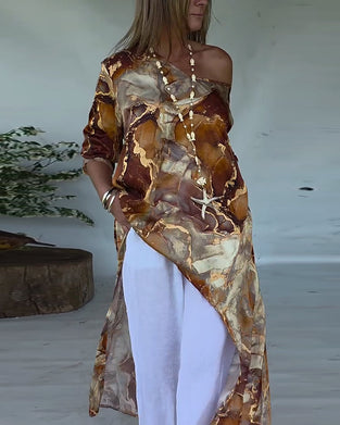 Bluse Moteriktig Splitt Trykt