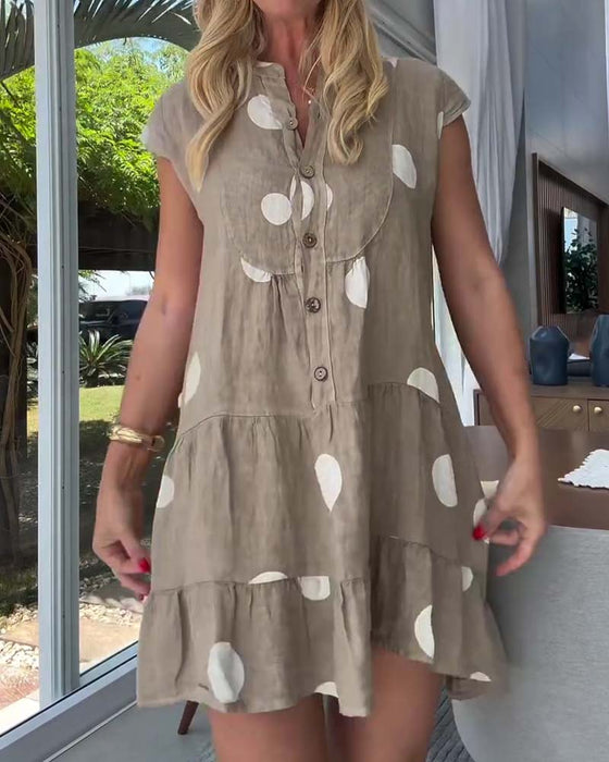 Kjole Prikket Knapp Foran A-Linje