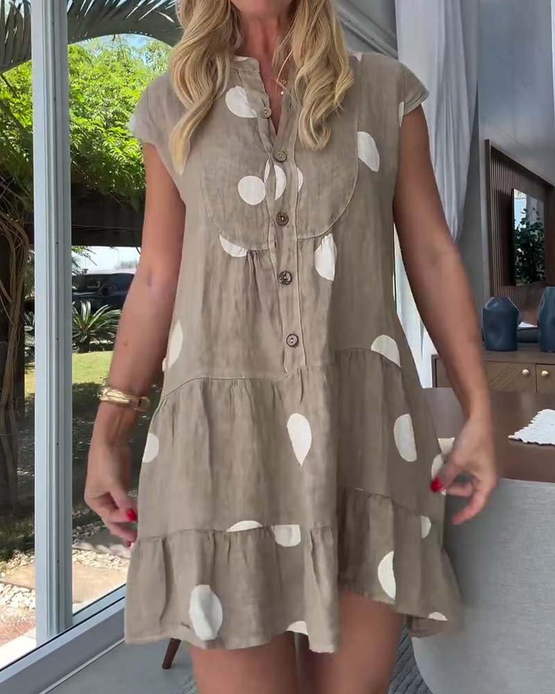 Kjole Prikket Knapp Foran A-Linje