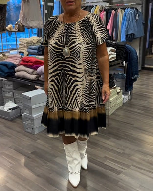 Kjole Løs Rund Hals Kort Erme Trykt