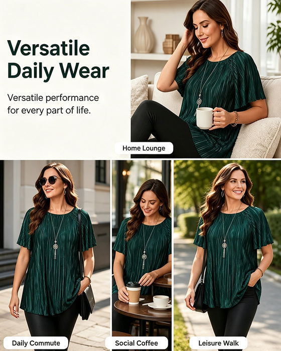 T-Skjorte Plus Size Solid Plissert Kort Erme
