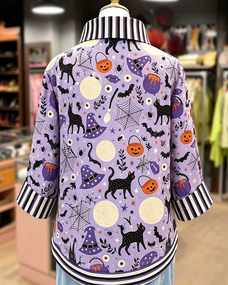 Bluse Jakkeslag Knapp Stripe Halloween
