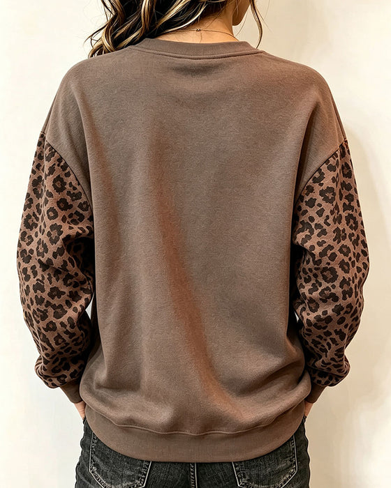 Sweatshirt Rund Hals Leopardtrykk