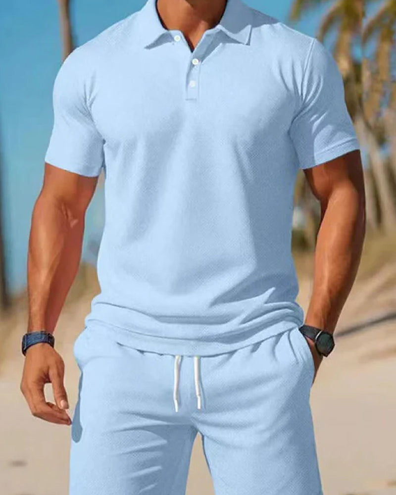 Herre 2-Delt Polo- Og Shortssett For Sommeren