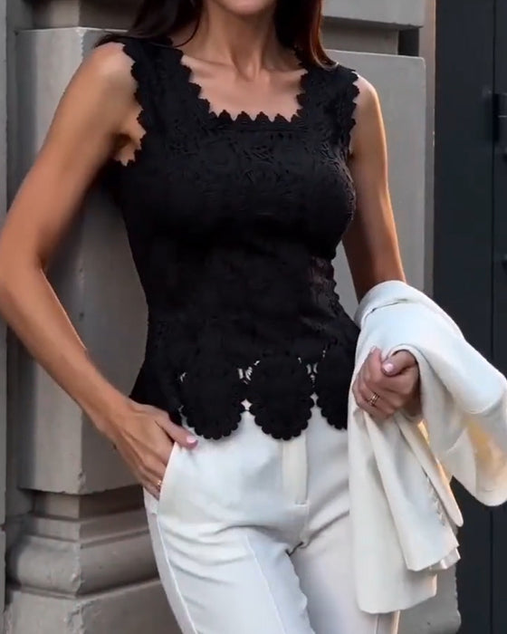 Tank Top Vannløselig Blonde Ermeløs