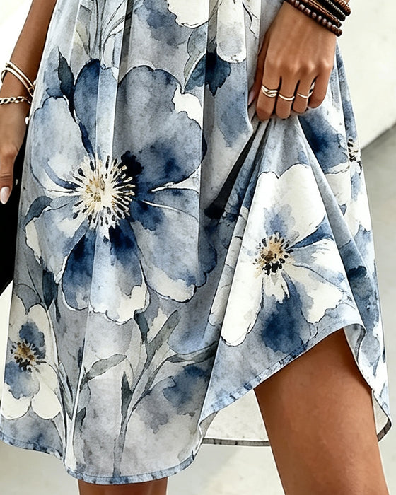 Kjole Ruffle Kant Tie-Dye Blomstret Midje