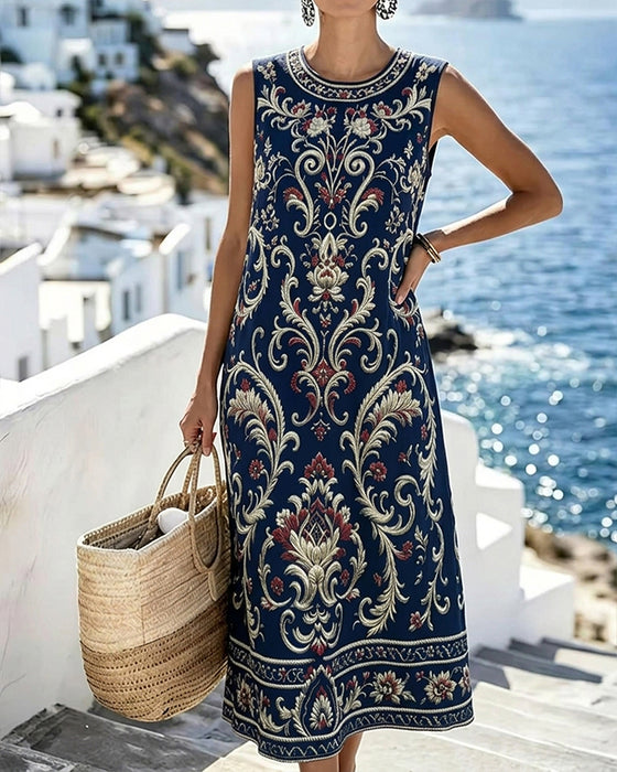 Kjole Vintage Blomstret Ermeløs Lang