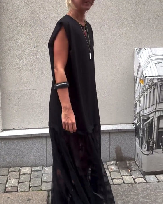 Ermeløs Mesh Patchwork Kjole