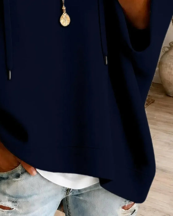 Sweatshirt Med Snøring Og Trekvartlange Ermer Og Hetter