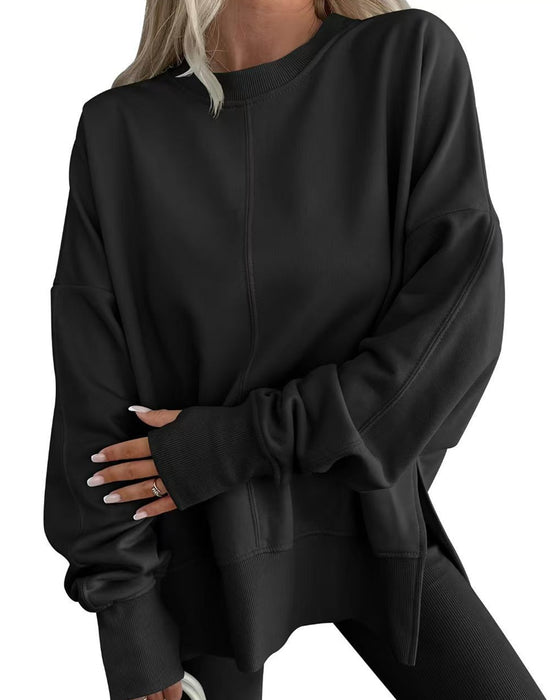Sweatshirt Side Splitt Rund Hals Løs