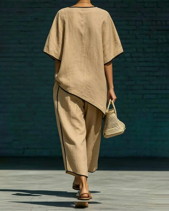 Sett Rundhals Asymmetrisk Casual Løs