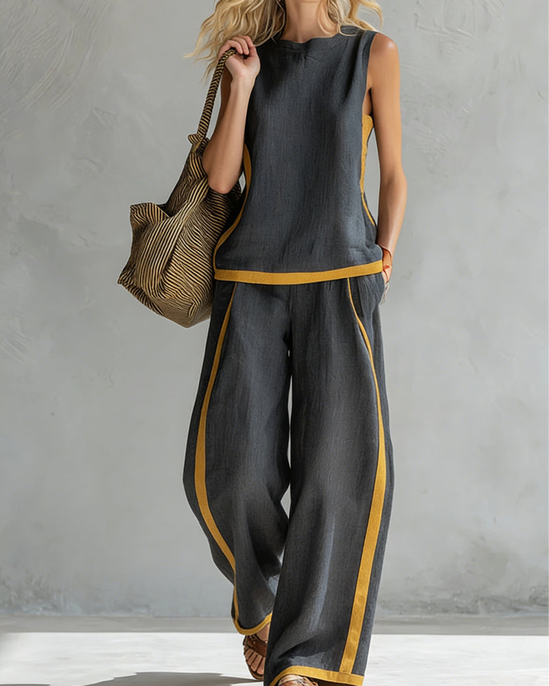 Todelt Sett Ermeløs Casual Fargeblokkert