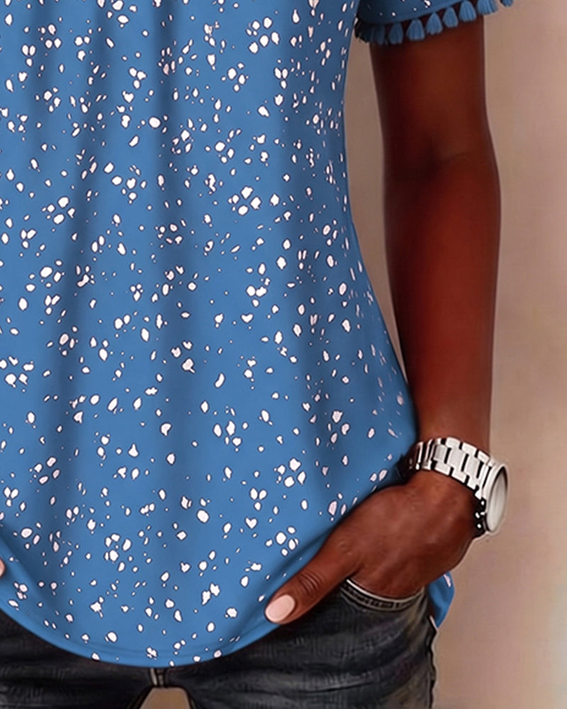 Bluse Hvit Prikk Fryns Kort Erme