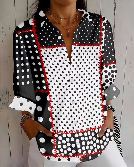 Skjorte Polka Dot Lang Erme Fargeblokk